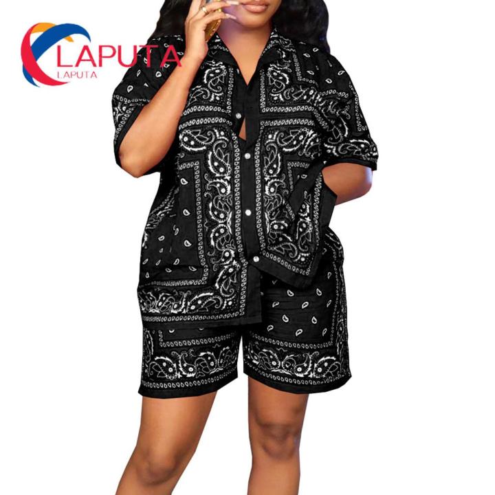 Baggy Shirt Washable Women Loose Print Shirts with Shorts Costume