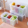 Kitchen Storage Containers with Handle, Plastic Food Storage Organizer Boxes with Lids for Refrigerator, Fridge, Freezer Cabinet Desk, 1 Pcs Container Set Food Organizers with Lid and 2 Removable Bins. 