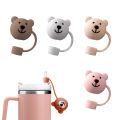 Silicone Straw Cover Adorable Bear-shaped Silicone Straw Lid for Home Party Decoration Reusable Dust-proof Durable Silicone Straw Accessory. 