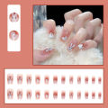 24Pcs Cute Fake Nails with Glue DIY Art Design Rabbit Pink False Nails Wearable Nails Stylish Pattern White Long Artificial Nails. 