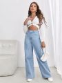 Wide Leg Ice Blue Denim Jeans For Women/Girls/Female Export Quality Fashion Baggy Jeans. 
