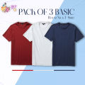 shop with Clothing- Pack of 3 - Basic Cotton Red, White & Navy Blue Round Neck T-Shirt For Men & Women. 