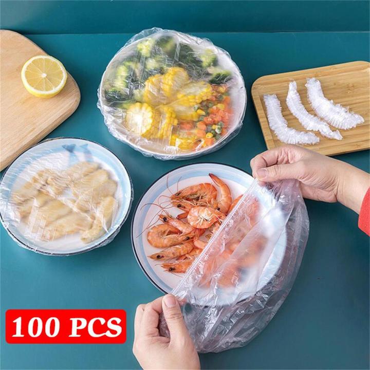 100 Pcs Disposable Cling Film Cover Elastic Food Storage Covers Disposable Bowl Covers Dish Plate Covers Transparent Universal Food Cover Stretch Lids For Cookware Kitchen Seal Lid Preservation Vacuum Food Storage Dust Proof Plastic Fresh Keeping Cover