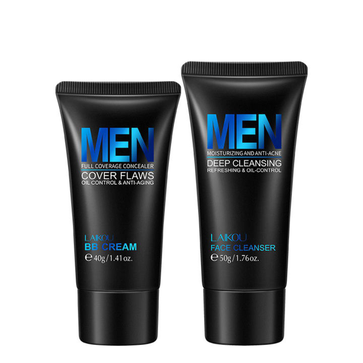 Laikou Men Cleanser Bb Cream Tone Up Cream Moisturizing Oil Control Clean Blackhead Pores 2Pcs Sets