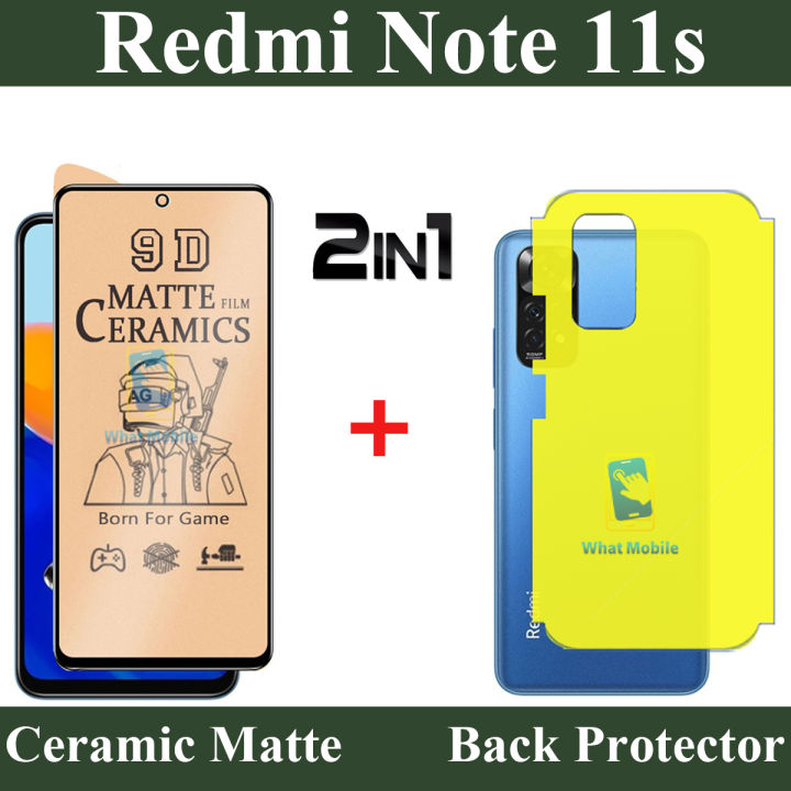 Xiaomi Redmi Note 11S Ceramic Matte Glass Film Protector Un-breakable Anti-shock Hybrid Film + Back Jelly Protector Soft Film Protection For note 11s - Transparent
