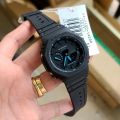 Casio G Shock Carbon Core Guard Black Neon Accent Series Analog-Digital World Time Black Resin Band Watch-GA-2100-1A2DR. 