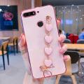 For Huawei Y7 Prime 2018 Back Cover with Love Heart Chain Wrist Strap Fashion Bracelet Shiny Plating Bumper Protective Case Silicone Shockproof Mobile Phone Cases. 