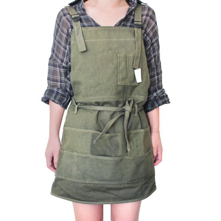 Artist Canvas Apron with Pockets Painting Apron Painter Adjustable Neck Strap Waist Ties Gardening Waxed Aprons for Women Men Adults