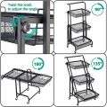 3 Tier Foldable Kitchen Cart, Rolling Utility Cart with Handle, Storage Shelf Rack with Wheels, Storage Trolley Service Cart, Metal Mesh Storage Shelf for Bathroom, Office, Coffee Bar, White, Black. 