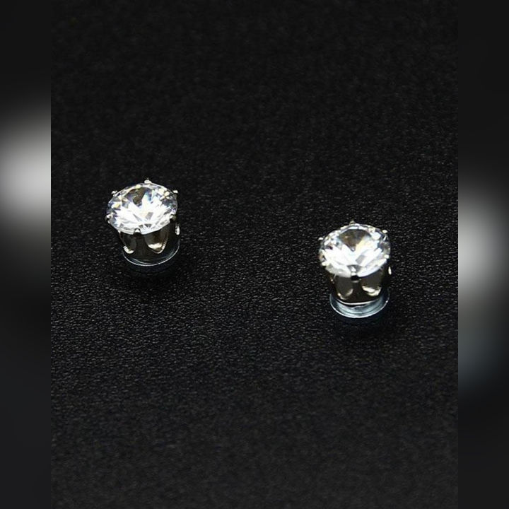 Silver Zircon Magnetic Earrings Unisex