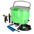 US Portable High Pressure Car Washer Highest Quality ABS Plastic material Large Tank Capacity of 16 Liters 12 V Car Cigarette Lighter Connector 40 Watts motor powered diaphragm pump With speed and spray regulator. 