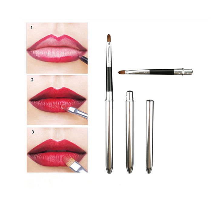 Foldable Silver Lip Makeup Brush Pen Metal Handle Cosmetic Lipstick Applicator Lip Gloss Brush With Protect Cap Maquiagem Tool