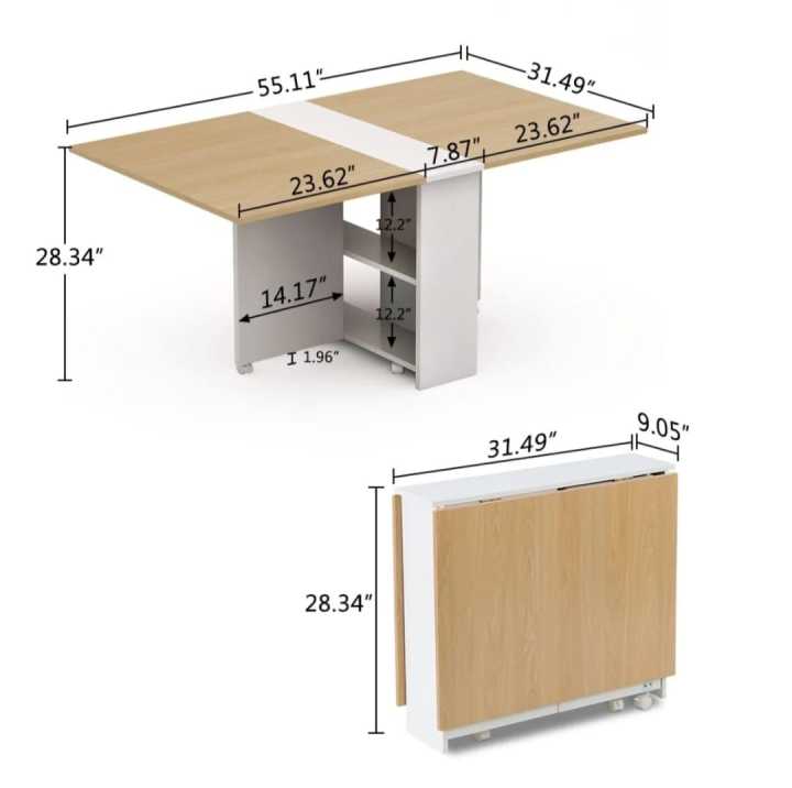 Clever-Space%20saving%20folding%20dining%20table-TWDT8-white%20and%20Brown,%20White%20and%20camal,%20Extendable%20Table%20with%20Cabinets,%20Home%20Kitchen%20Furniture%20Decor%20Lunch/Computer%20Desk%20Storage%20Rack,%2055"L%20x%2031.5"W,%20Chairs%20Not%20Include%20-%20Image%204