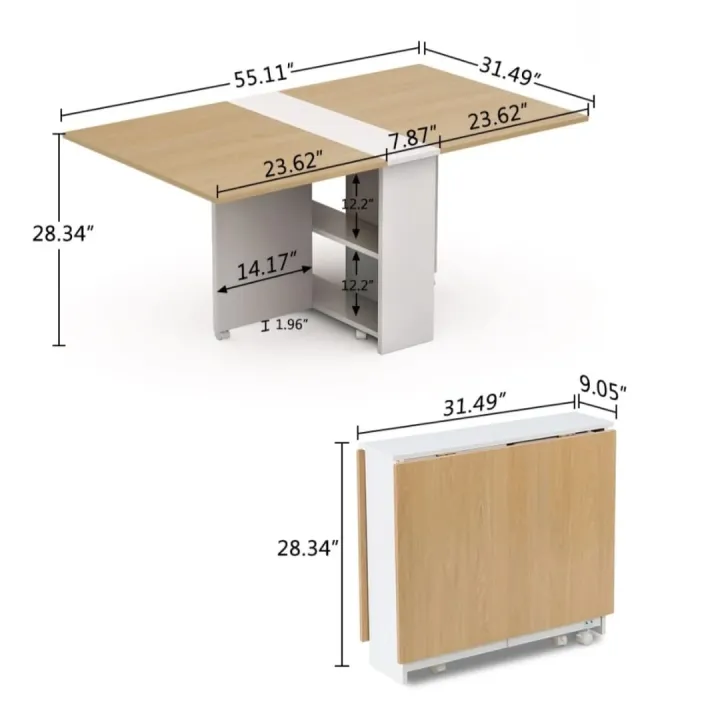 Clever-Space%20saving%20folding%20dining%20table-TWDT8-white%20and%20Brown,%20White%20and%20camal,%20Extendable%20Table%20with%20Cabinets,%20Home%20Kitchen%20Furniture%20Decor%20Lunch/Computer%20Desk%20Storage%20Rack,%2055"L%20x%2031.5"W,%20Chairs%20Not%20Include%20-%20Image%204