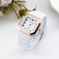Rectangle Pointer Quartz Watch For Women Men Color Block Minimalist Arabic Numeral Wristwatch With Silicone Strap. 