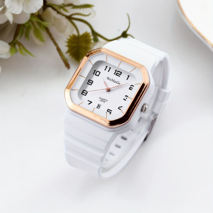 Rectangle Pointer Quartz Watch For Women Men Color Block Minimalist Arabic Numeral Wristwatch With Silicone Strap