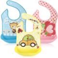 Silicone Waterproof Baby Bibs, with Bowl Pocket for Toddlers Cartoon Bib. 
