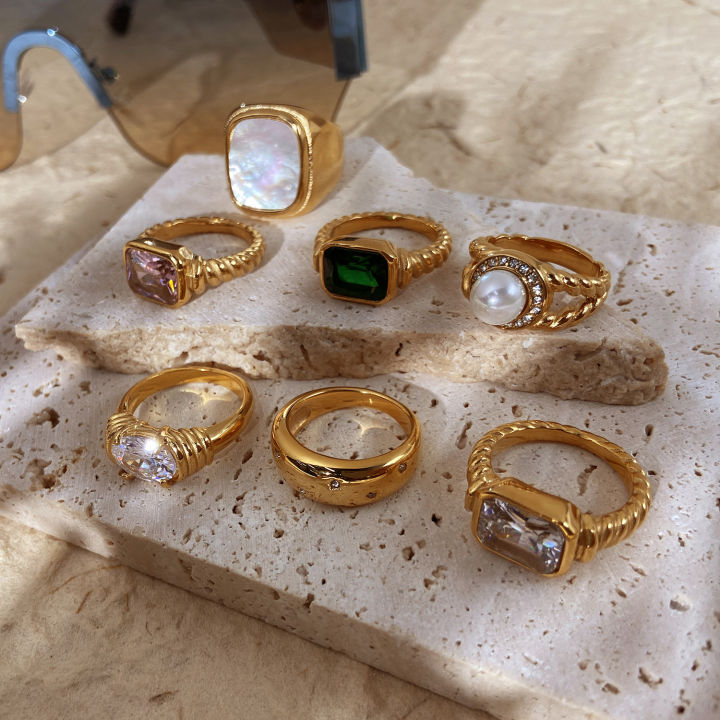 Jewelry Wholesale 18K Gold Plated Irregular Wrinkle Lava Stainless Steel Open Rings for Women Statement Rings