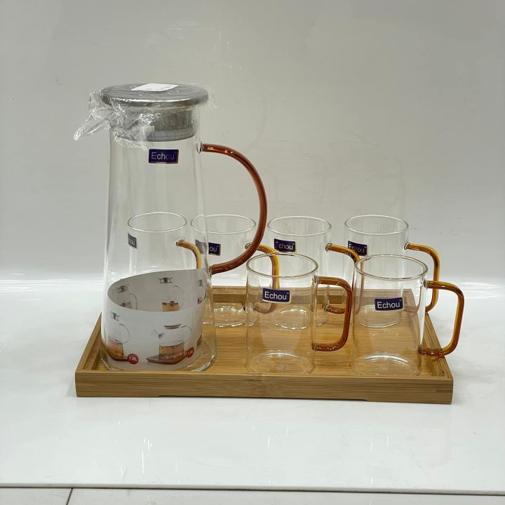 Glass Pitcher Water Jug with Lid Heat-resistant for Hot/Cold Water, Ice Tea and Juice Beverage 1.8L