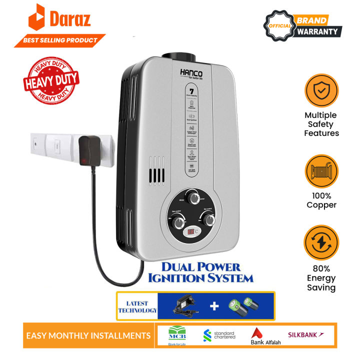 Hanco LPG & NG 7 litre Instant Water Heater   - LPG & NG Geyser - Dual Ignition 1 Year Brand Warranty