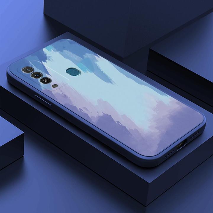 Itel P37 Pro/Vision 2 Plus Watercolor Gradient Liquid Soft Square Silicone Phone Case Shockproof Protection Rubber Casing
