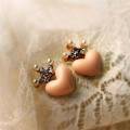 Love Small Crystal Crown Stud Earring For Girls   Rose Peach Heart Earring For Girls simulated Pearl -FREE Gift Box. 
