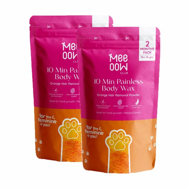 Mee Oow Full Body Wax for Womens Orange Flavour | 10-Min Painless Wax Hair Removal, Wax Powder For Womens for Legs, Arms & Bikini Area | Herbal Wax Powder for Women,s with No Harmful Chemicals, No Irritation, No Skin Rashes - 300 Gm Combo Pack