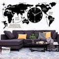 World Map Wall Clock Large Modern Design 3D Stickers Hanging Clock for Living Room Bedroom Sofa Backdrop Tv Wall Background. 