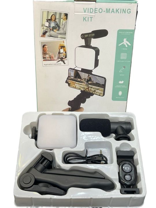Video Making kit, with tripod stand, Microphone, Led Light, Mobile Holder ALL IN ONE VLOGGING Kit Tripod Shoot Video Ay-49 Video Making Vlogging Kit Tripod