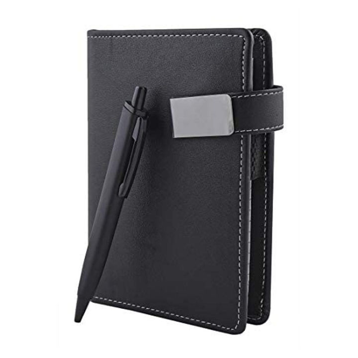 Pack of (2) TwoNotebook Small Black Leather  Dairy with Black Pen Smart Dairy (Soft Cover)