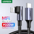 UGREEN USB C iPhone Charge Cable MFi Certified - 90 Degree USB C to Lightning Cable PD 20W Compatible with iPhone 13/13 Pro/13 Mini, iPhone 12/12 Pro/12 Pro Max, iPhone 11/8 Plus, iPad, AirPods Pro. 