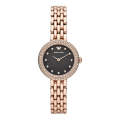 Emporio Armani Rose Gold Leather Strap Black Dial Quartz Watch for Ladies - AR11372. 