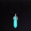 New Luminous Stone Fluorescent Hexagonal Column Necklace Natural Crystal Gem Stone Pendant Leather Chains Necklace. 