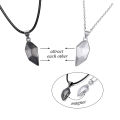 Black and Silver Matching Magnetic Couples Pendant Necklace. 