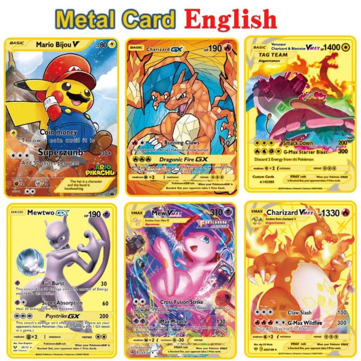 Anime Pokemon Cards Golden Metal Card Cosplay Charizard Kawaii Game Collection Cards Gift Kid Toys