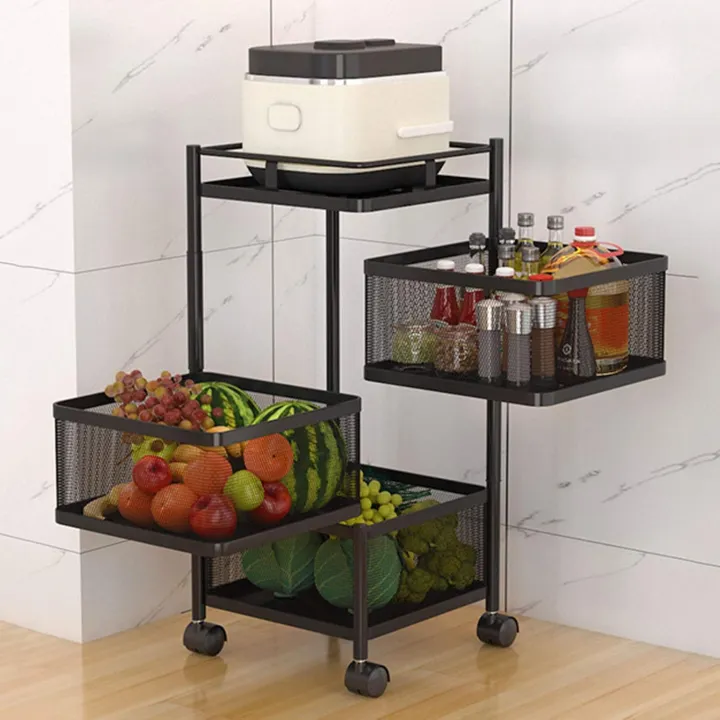 Layered Vegetable Rack 3 Layer Round Rotating Fruits & Vegetables Storage Shelves Basket ...