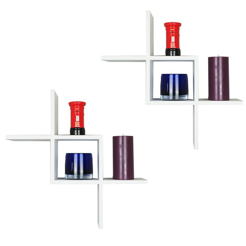 Wall Mounted Floating Shelves | Criss Cross Design | White | 2 Pack | Shelves for Wall for Bedrooms, Offices, Living Rooms & Kitchens | Floating Shelf Decor & Storage | Wall Shelves