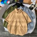 Green Home Cargo Shirt Flap Pockets Male Solid Color Casual Cargo Shirt. 
