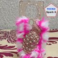 Tecno Spark 6 Cover Case - Ladies Fancy Back Cover  -  Stylish Fancy Girls Mobile Back Cover Pouch for Ladies - CZN- Pink. 
