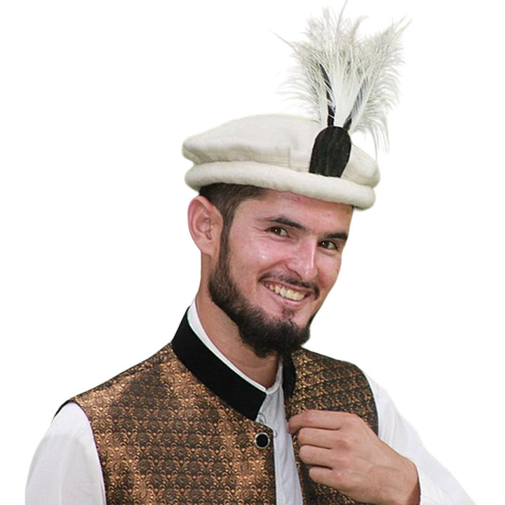 Chitrali 100% Wool hat Cap Pakol Handmade Topi + Feather