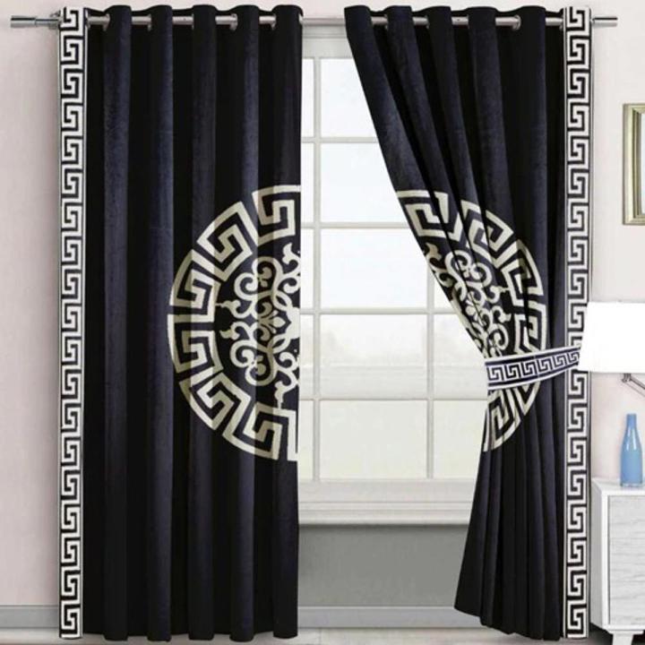 Premium Splendid Blackout Velvet Curtains Black White ( 2 Curtain set )