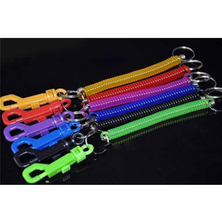Pack of 12 Plastic Coil Spring Keychain with Plastic Hook, Retractable spiral Cord Keychain