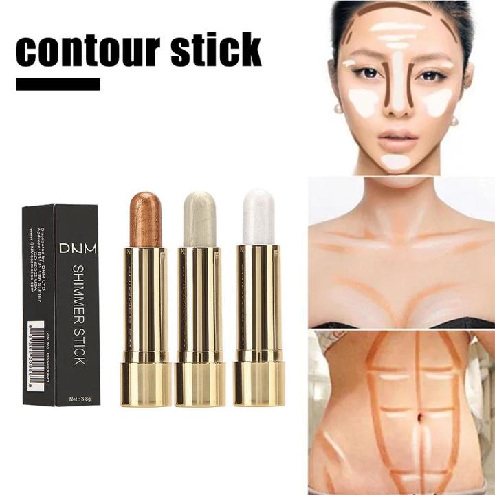High Gloss Stick Face Brightening Rotary Small Gold Tube Concealer Pearl Gloss Dressing Stick Three Color Makeup Contour Correct