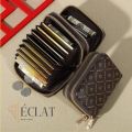 Éclat-Leather Credit Card Holder, Women's Wallet with 12 Compartments, Zippered Accordion Style, RFID Blocking. 