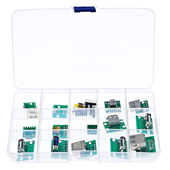 Mini USB to DIP Connector with PCB Board, Micro-USB,USB 2.0,Type C,USB B,USB 3.0,16 Models Socket Adapter Set