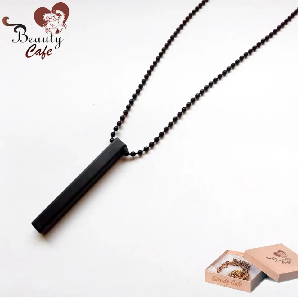 Vertical Stainless Steel 3D Long Square Stick Bar Necklace For