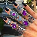 New  Pack of 9 rings Rings for womens purple & silver rings set midi rings women midi rings casual stylish rings for women rings for girls midi finger rings set midi rings online cute midi rings.9 PCS/SET Vintage Big Purple Crystal Crown Star Rings Set .. 