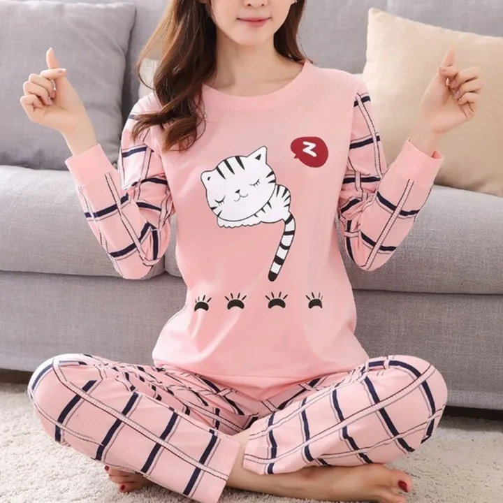 Winter%20Cute%20Cartoon%20Cat%20Print%20Pajama%20Set%20Women%20Two-Pieces%20Long%20Sleeve%20Sleepwear%20Underwear%20Girls%20Pajama%20Sets%20-%20Image%202