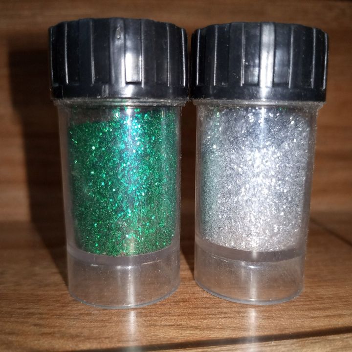 Pack of 2 Glitter Big Silver & Green - 14 Aug - Face Paint / 2 Glitter Bottle / Glitter