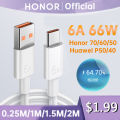 Original Honor Cable 66W 6A Super Charge Cable Data Cord For Honor 50 60 70 5g Magic 4 Pro 10 Huawei P50 P40 Fast Charging Wire. 